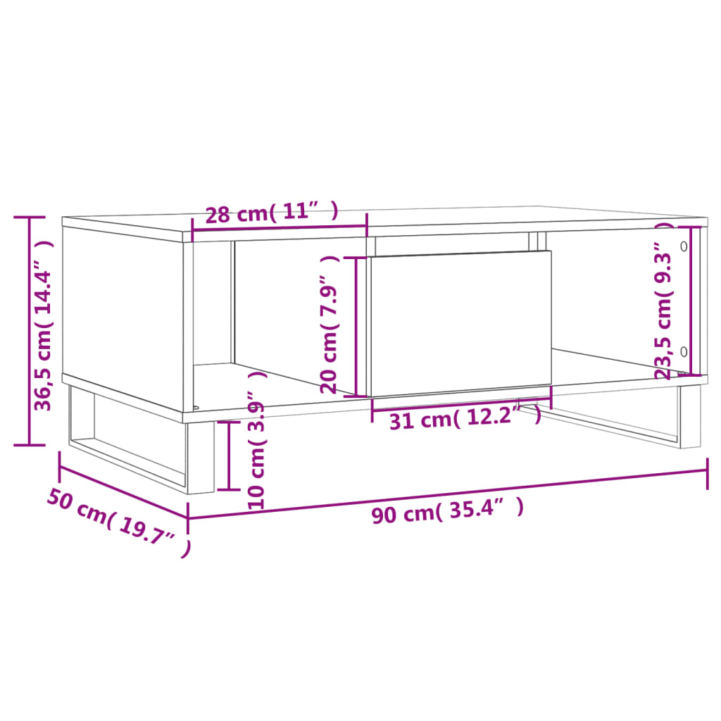 Coffee Table White 90x50x36.5 cm Wood Material