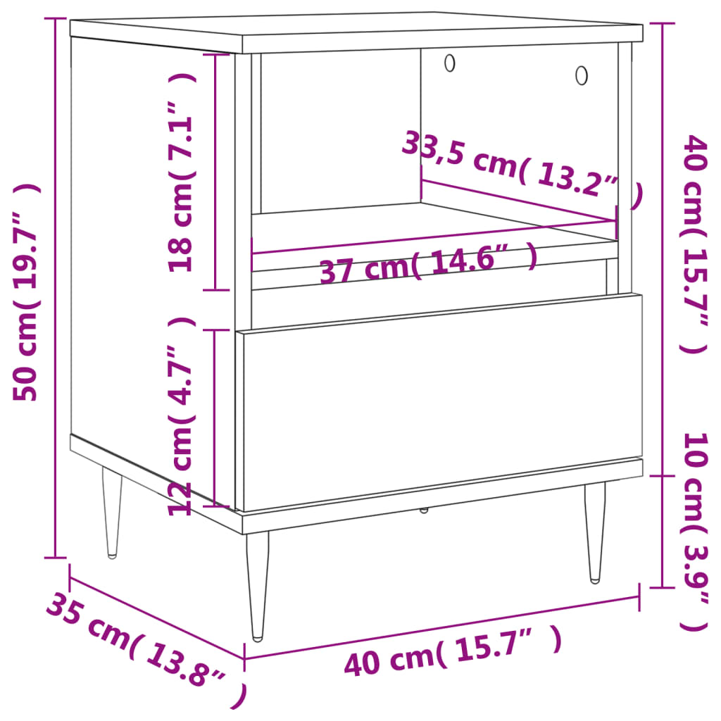 Bedside table smoked oak 40x35x50 cm wood material