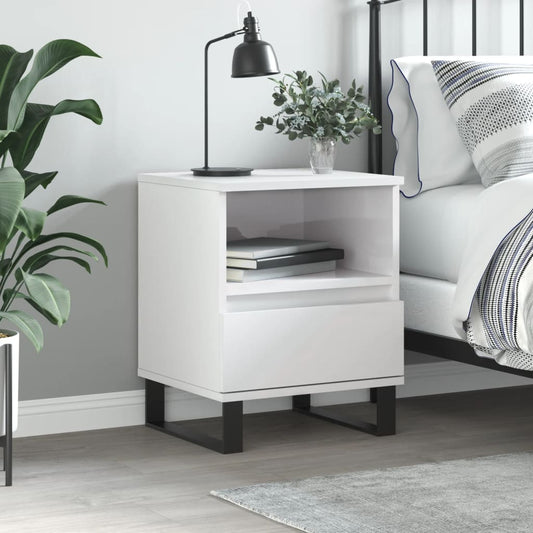 Bedside table high gloss white 40x35x50 cm wood material