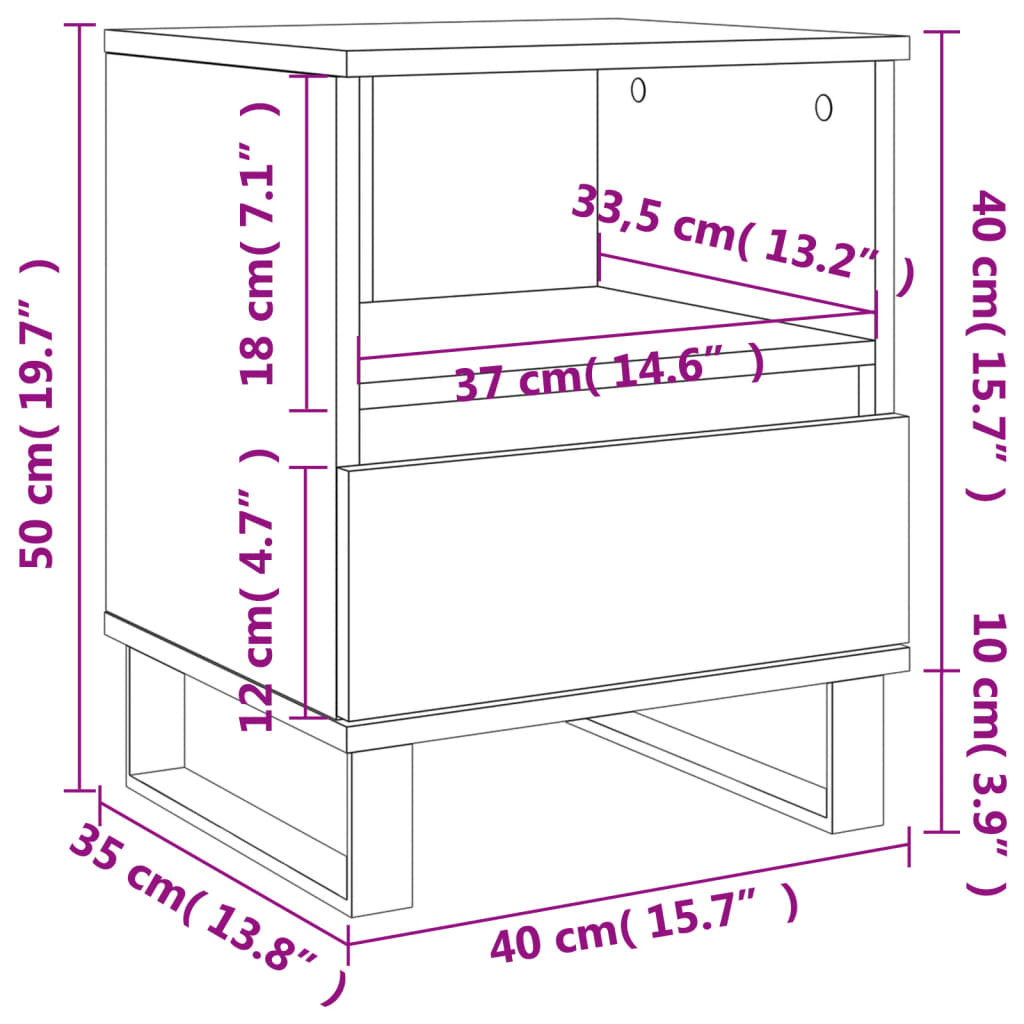 Table de chevet chêne Sonoma 40x35x50 cm en bois
