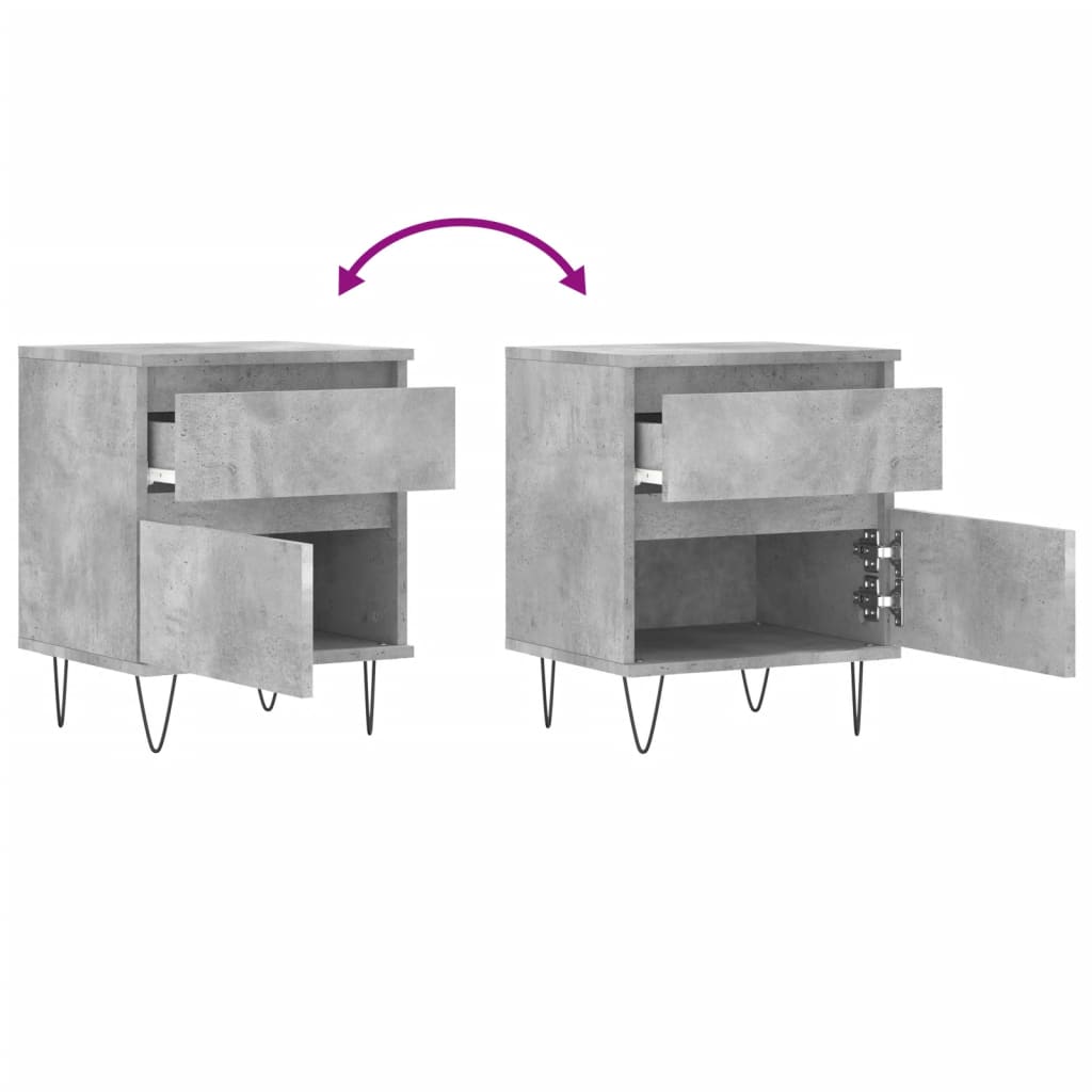 Bedside tables 2 pcs. Concrete grey 40x35x50 cm wood material