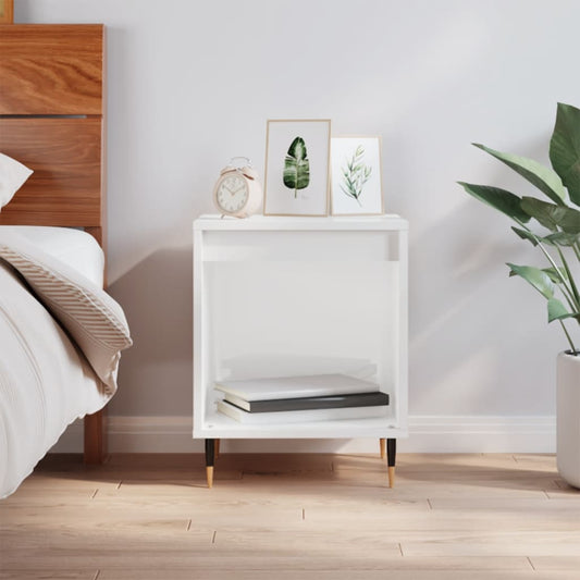 Bedside table high gloss white 40x35x50 cm wood material