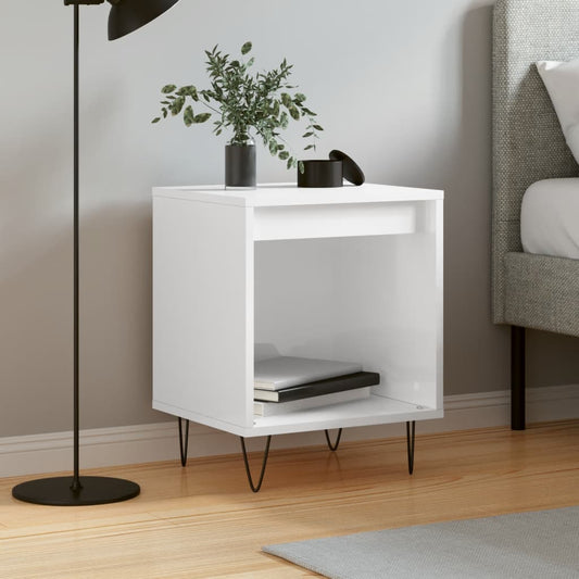 Bedside table high gloss white 40x35x50 cm wood material