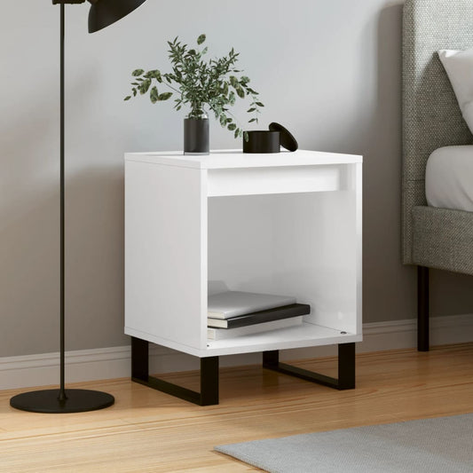 Bedside table high gloss white 40x35x50 cm wood material