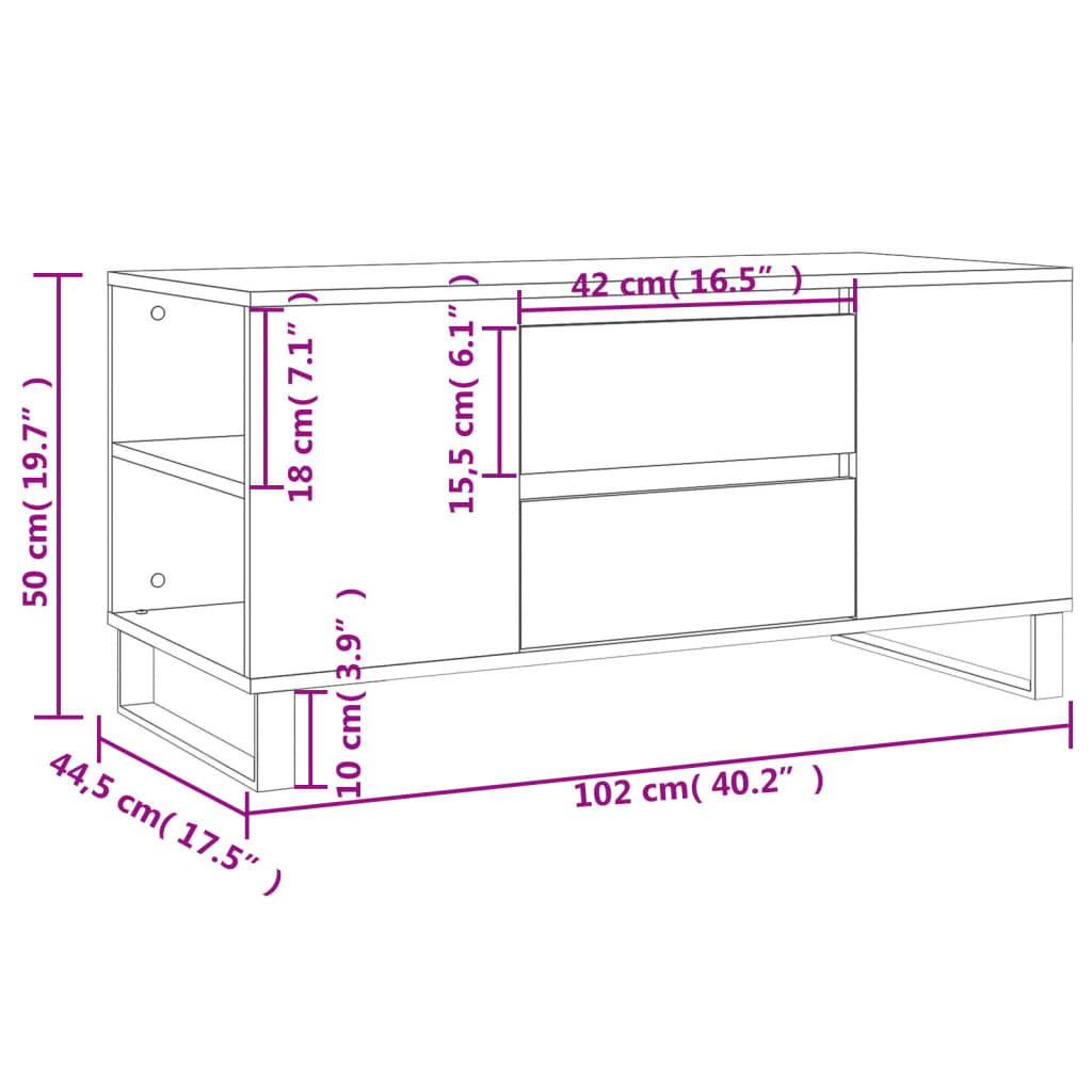 Couchtisch Betongrau 102x44,5x50 cm Holzwerkstoff