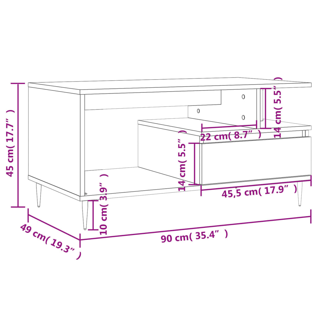 Coffee table smoked oak 90x49x45 cm wood material