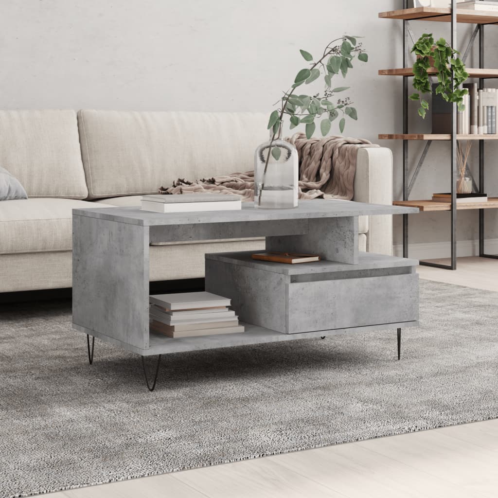 Table basse gris béton 90x49x45 cm en bois