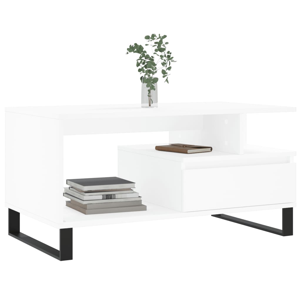Table basse blanche 90x49x45 cm en bois