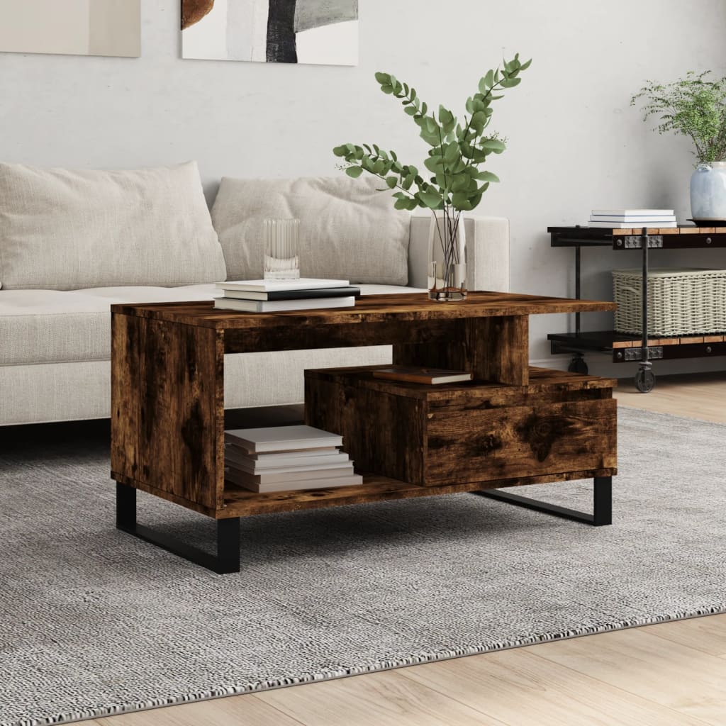 Coffee table smoked oak 90x49x45 cm wood material