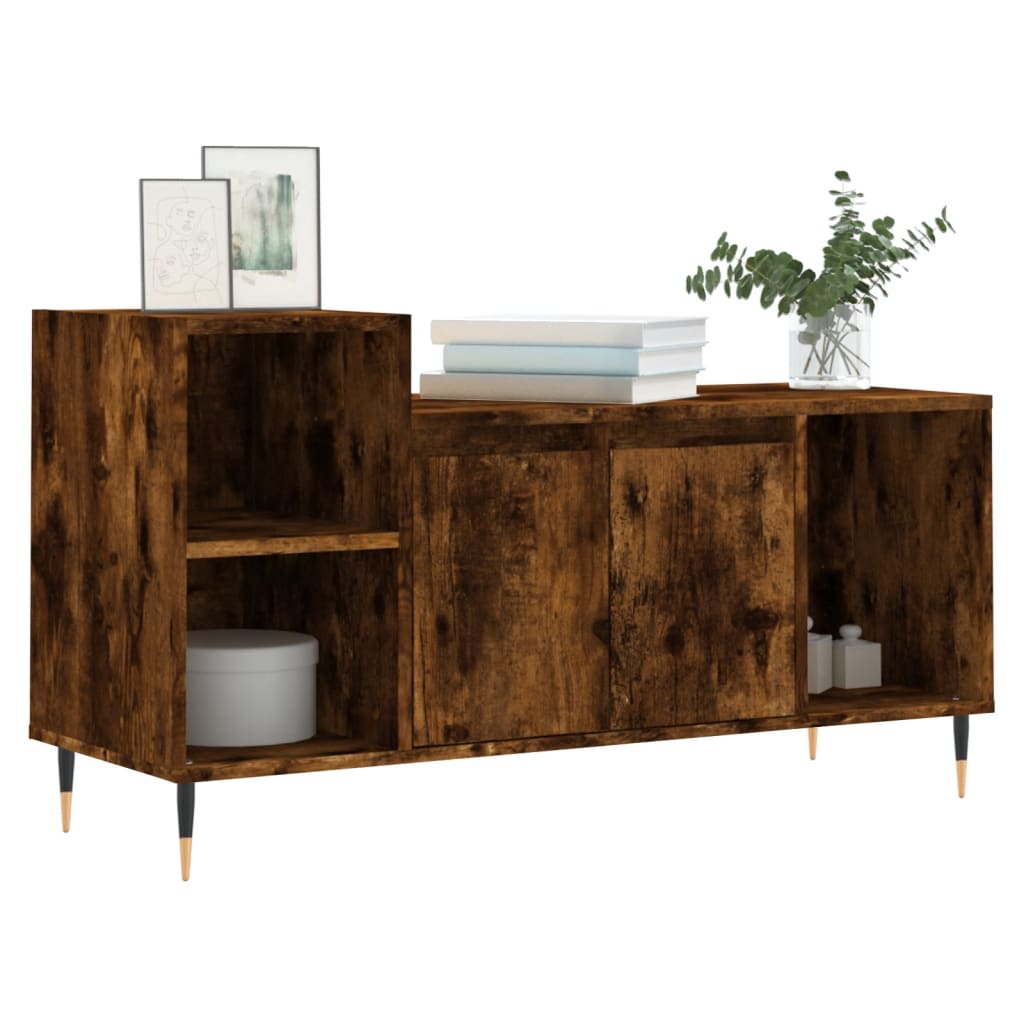 Meuble TV chêne fumé 100x35x55 cm matériau bois