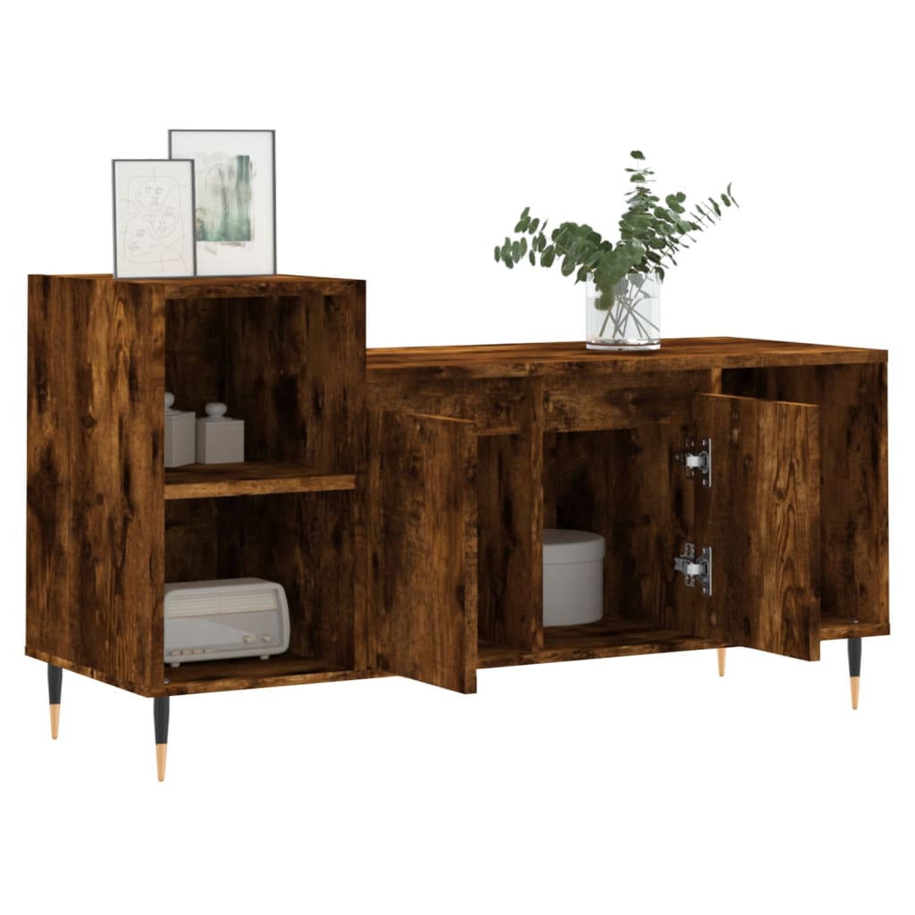 Meuble TV chêne fumé 100x35x55 cm matériau bois