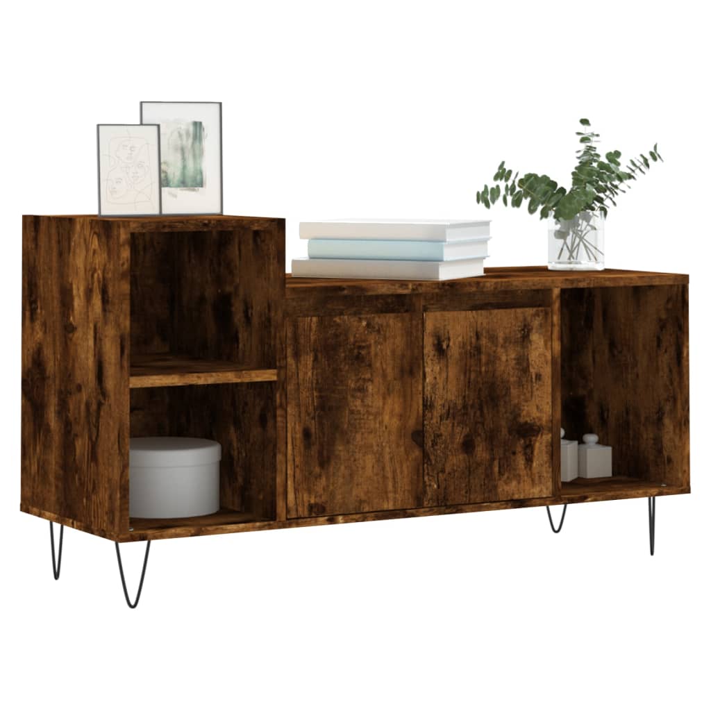 Meuble TV chêne fumé 100x35x55 cm matériau bois