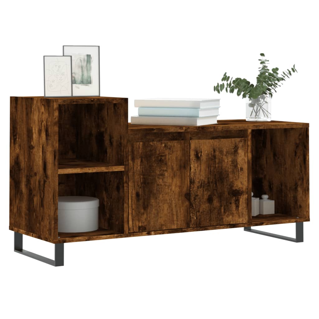 Meuble TV chêne fumé 100x35x55 cm matériau bois
