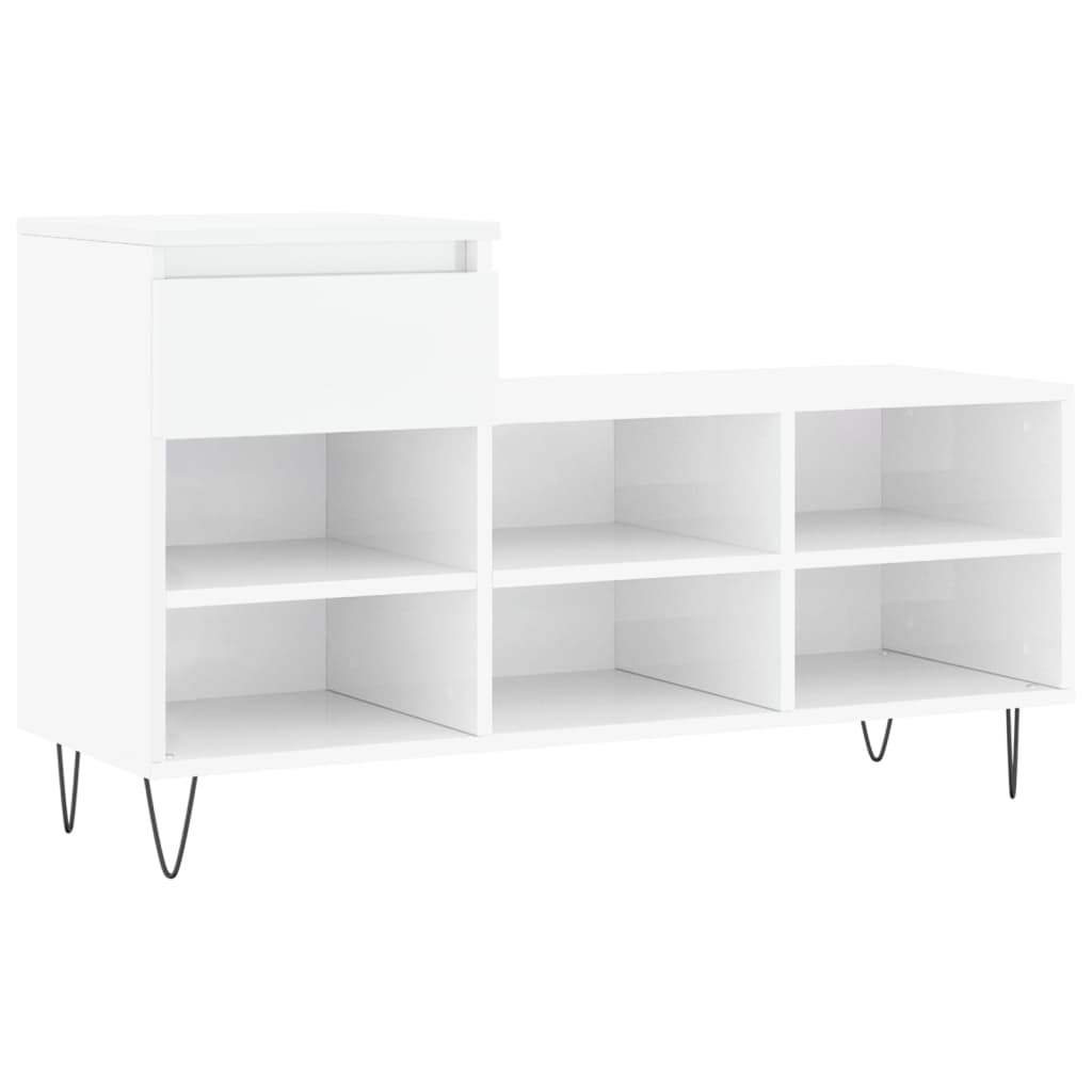 Étagère à chaussures blanc brillant 102x36x60 cm en bois