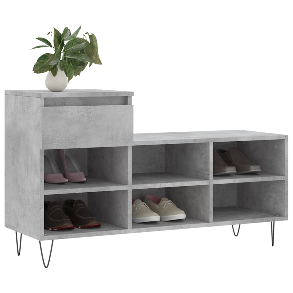 Étagère à chaussures gris béton 102x36x60 cm en bois