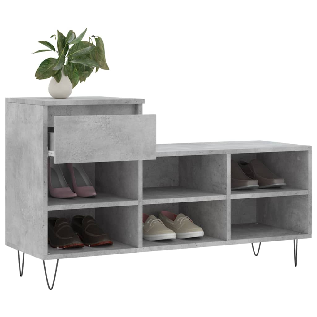 Étagère à chaussures gris béton 102x36x60 cm en bois
