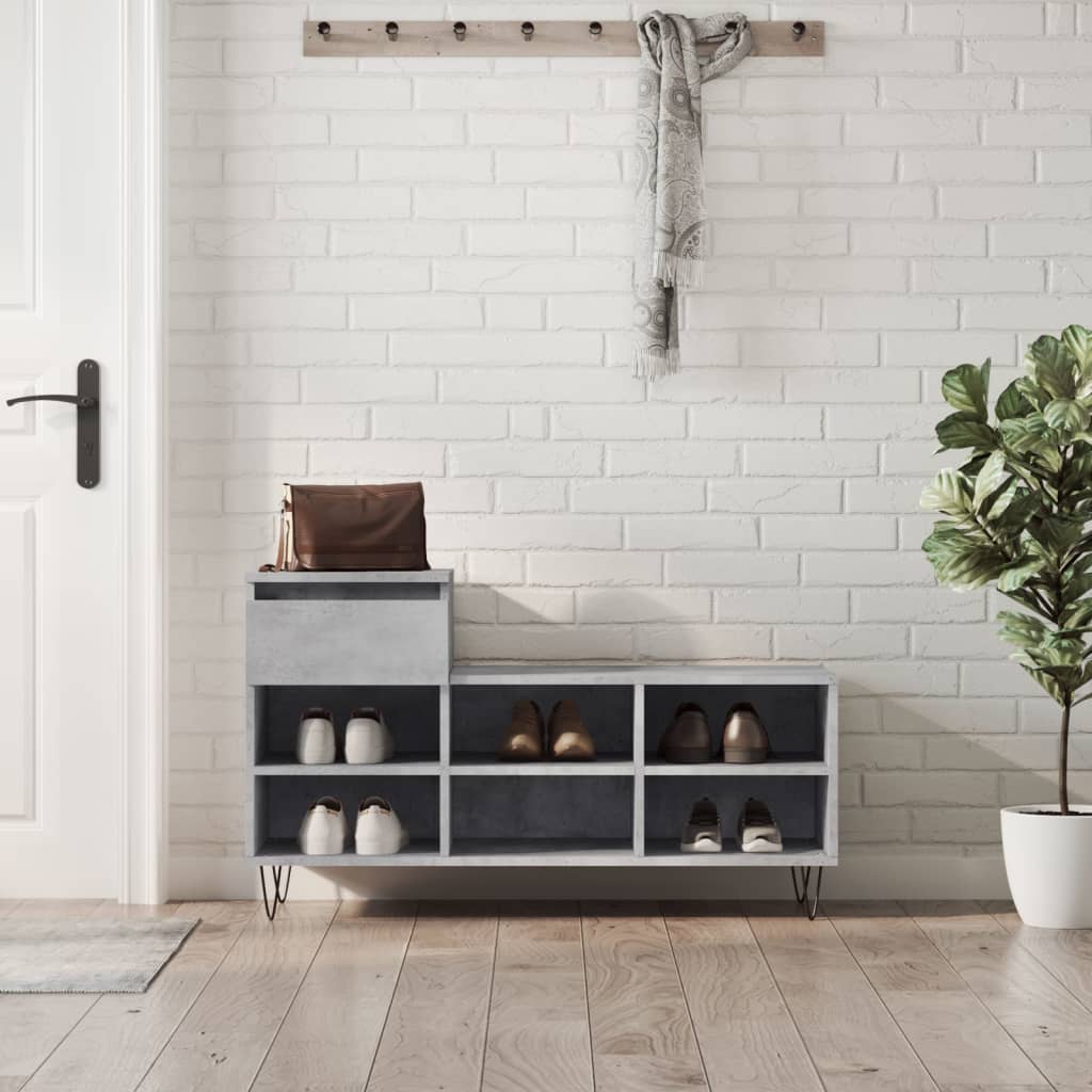 Étagère à chaussures gris béton 102x36x60 cm en bois