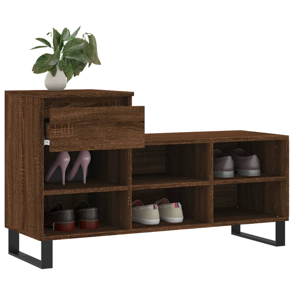 Étagère à chaussures aspect chêne marron 102x36x60 cm en bois