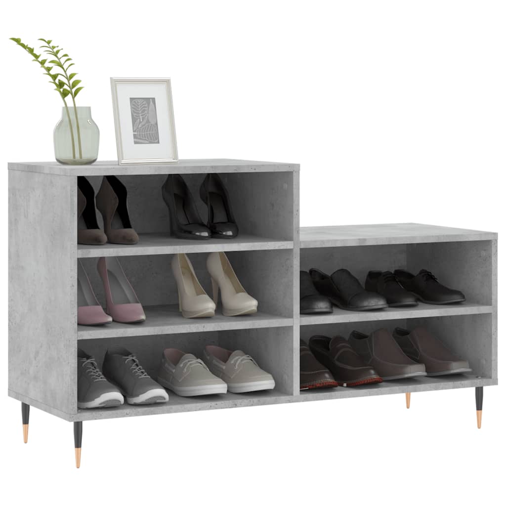 Étagère à chaussures gris béton 102x36x60 cm en bois