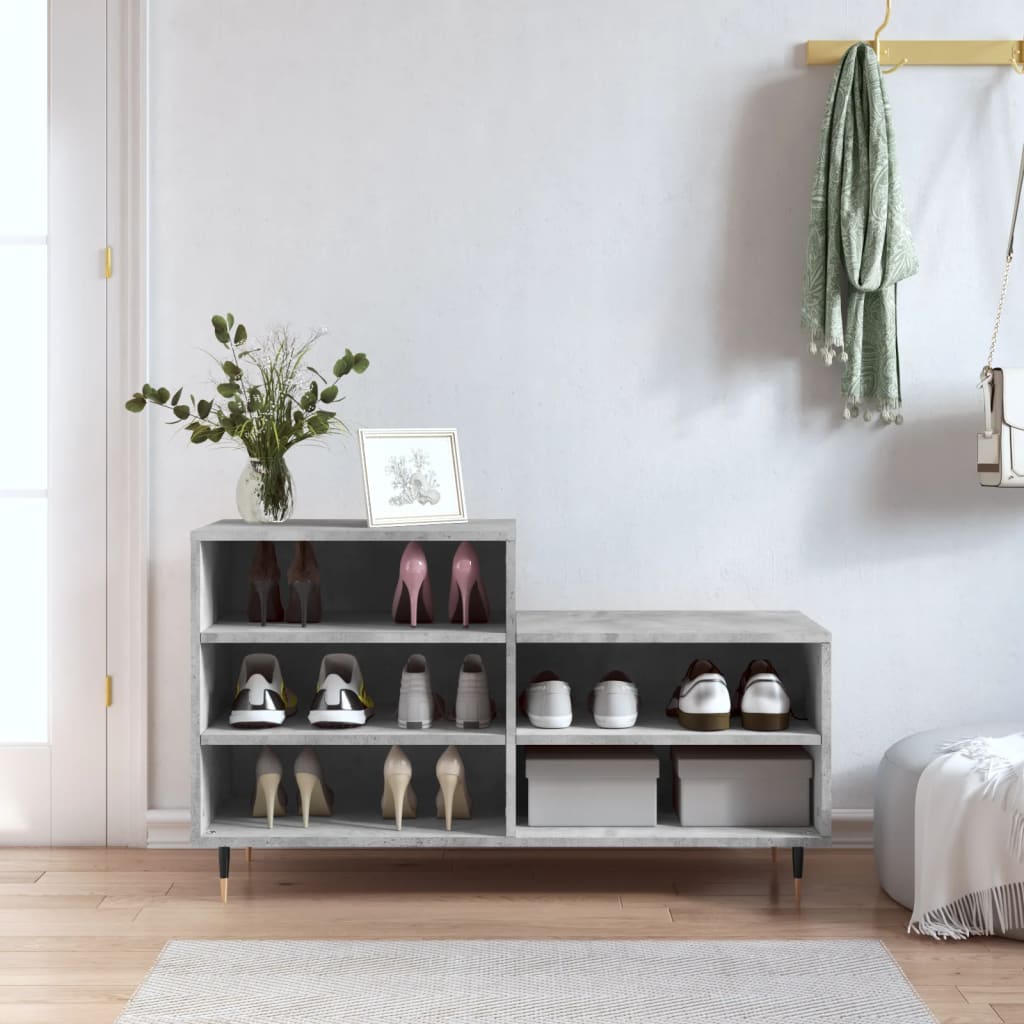 Étagère à chaussures gris béton 102x36x60 cm en bois