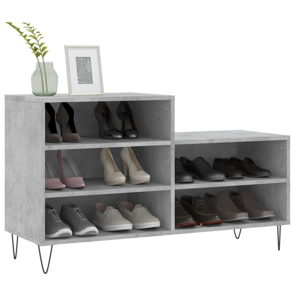 Étagère à chaussures gris béton 102x36x60 cm en bois