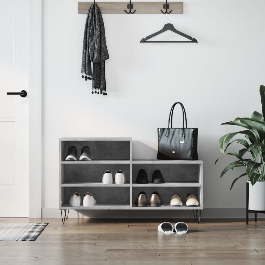 Étagère à chaussures gris béton 102x36x60 cm en bois