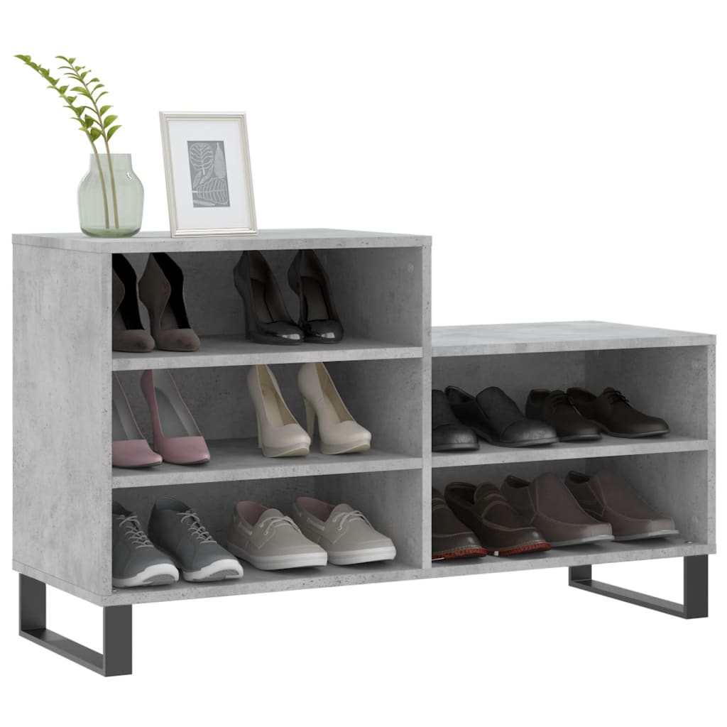 Étagère à chaussures gris béton 102x36x60 cm en bois