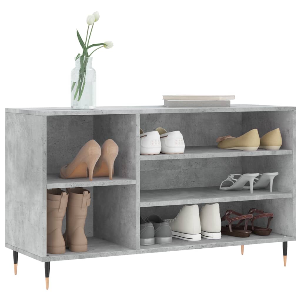 Étagère à chaussures gris béton 102x36x60 cm en bois