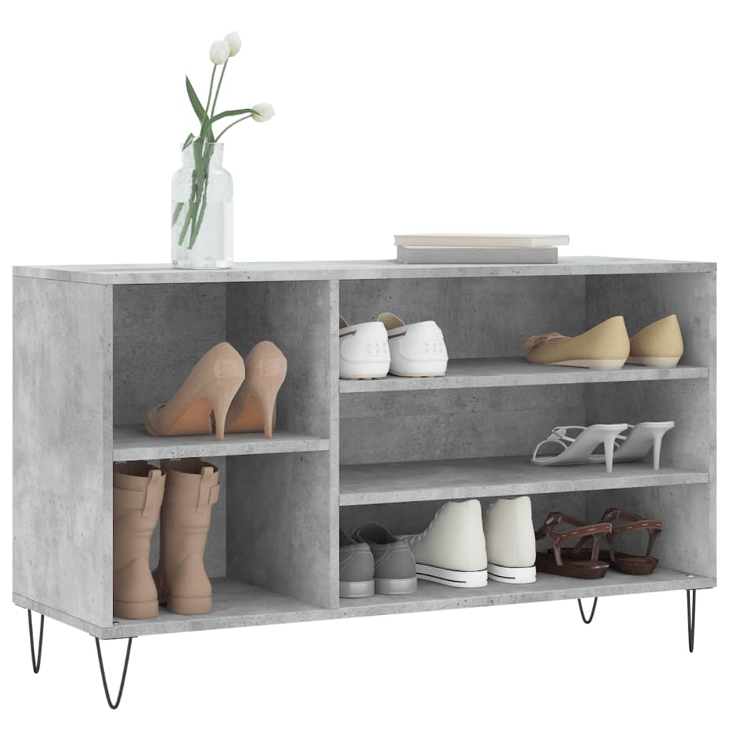 Étagère à chaussures gris béton 102x36x60 cm en bois