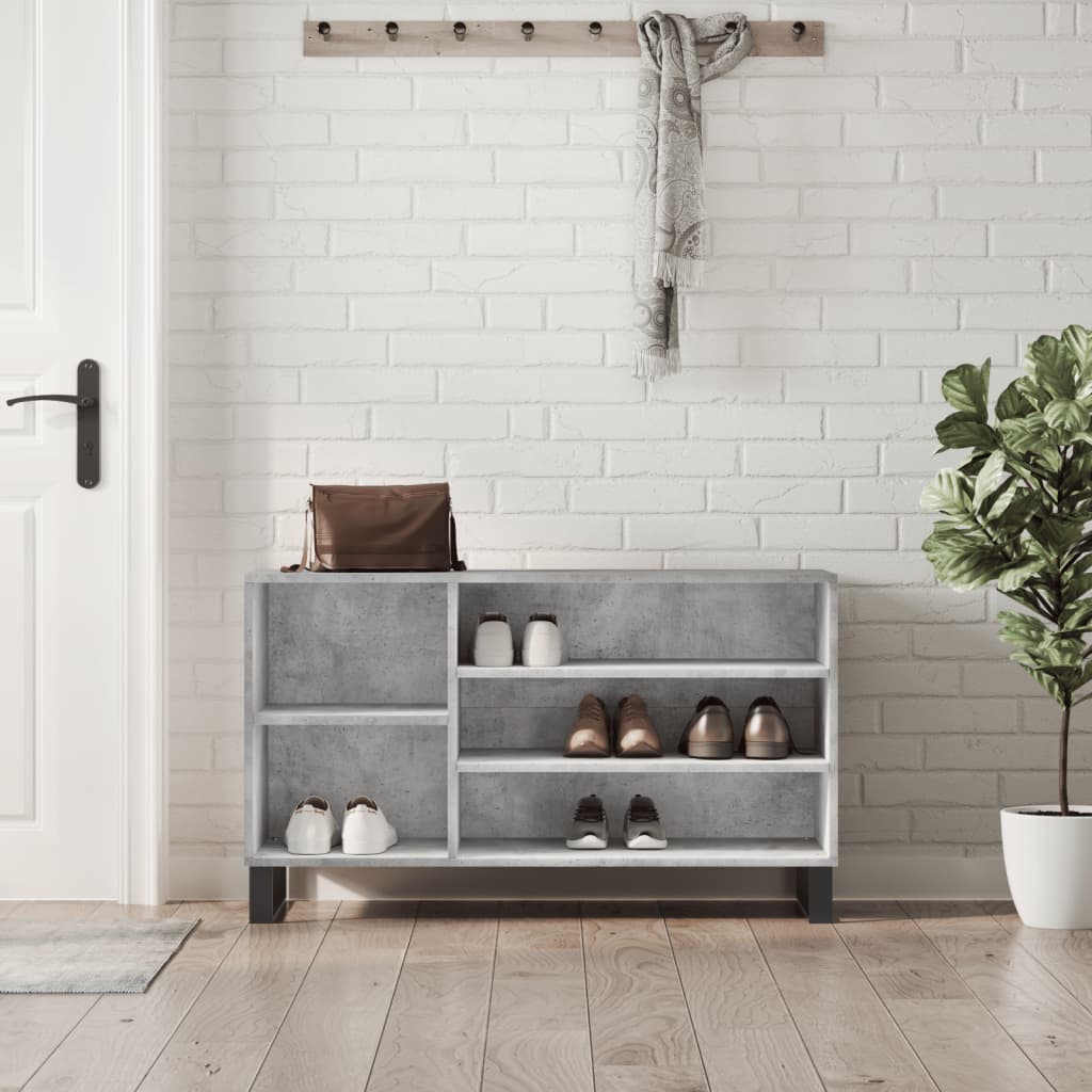 Étagère à chaussures gris béton 102x36x60 cm en bois