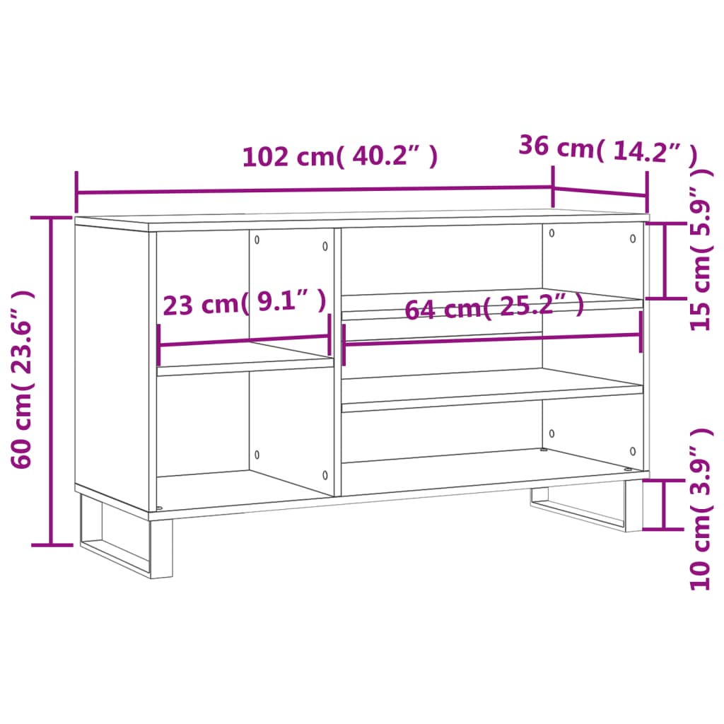 Shoe rack smoked oak 102x36x60 cm wood material