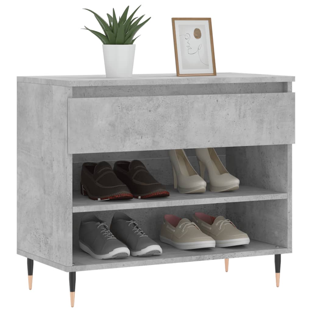 Étagère à chaussures gris béton 70x36x60 cm en bois