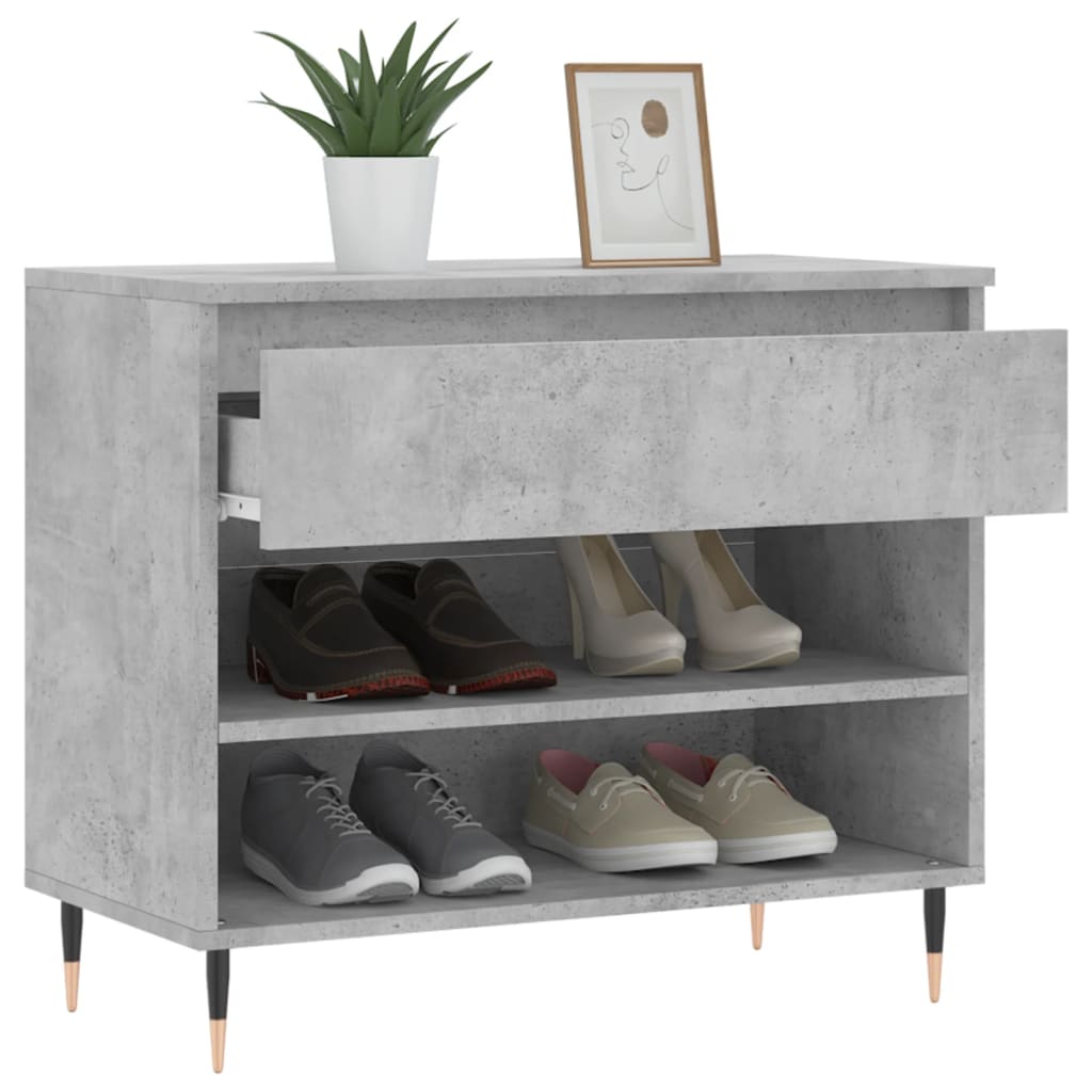 Étagère à chaussures gris béton 70x36x60 cm en bois