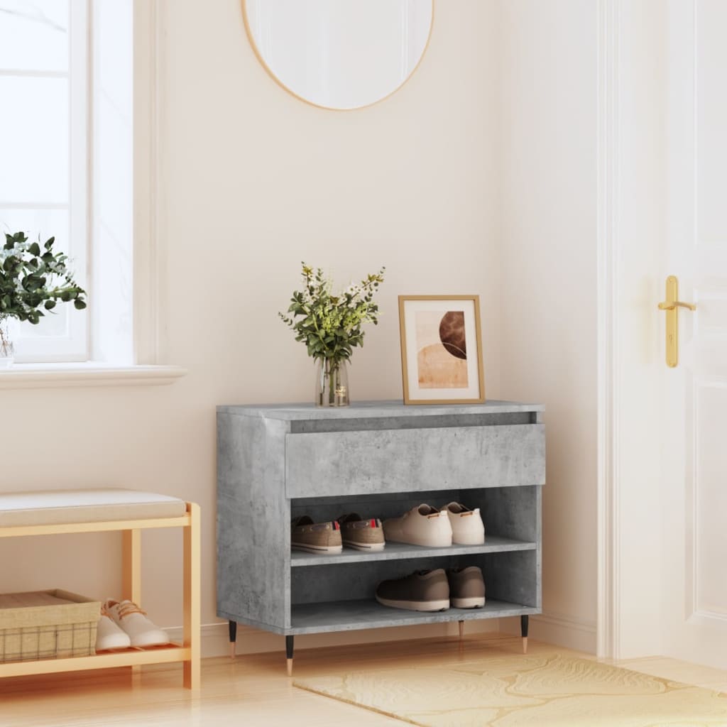 Étagère à chaussures gris béton 70x36x60 cm en bois