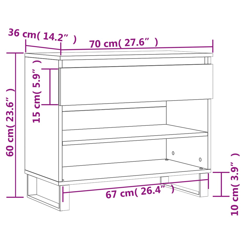 Étagère à chaussures gris béton 70x36x60 cm en bois
