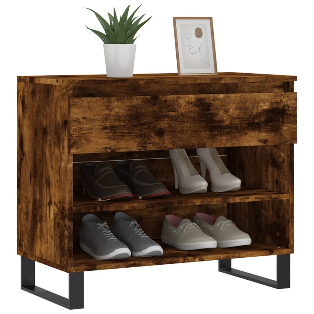 Shoe rack smoked oak 70x36x60 cm wood material