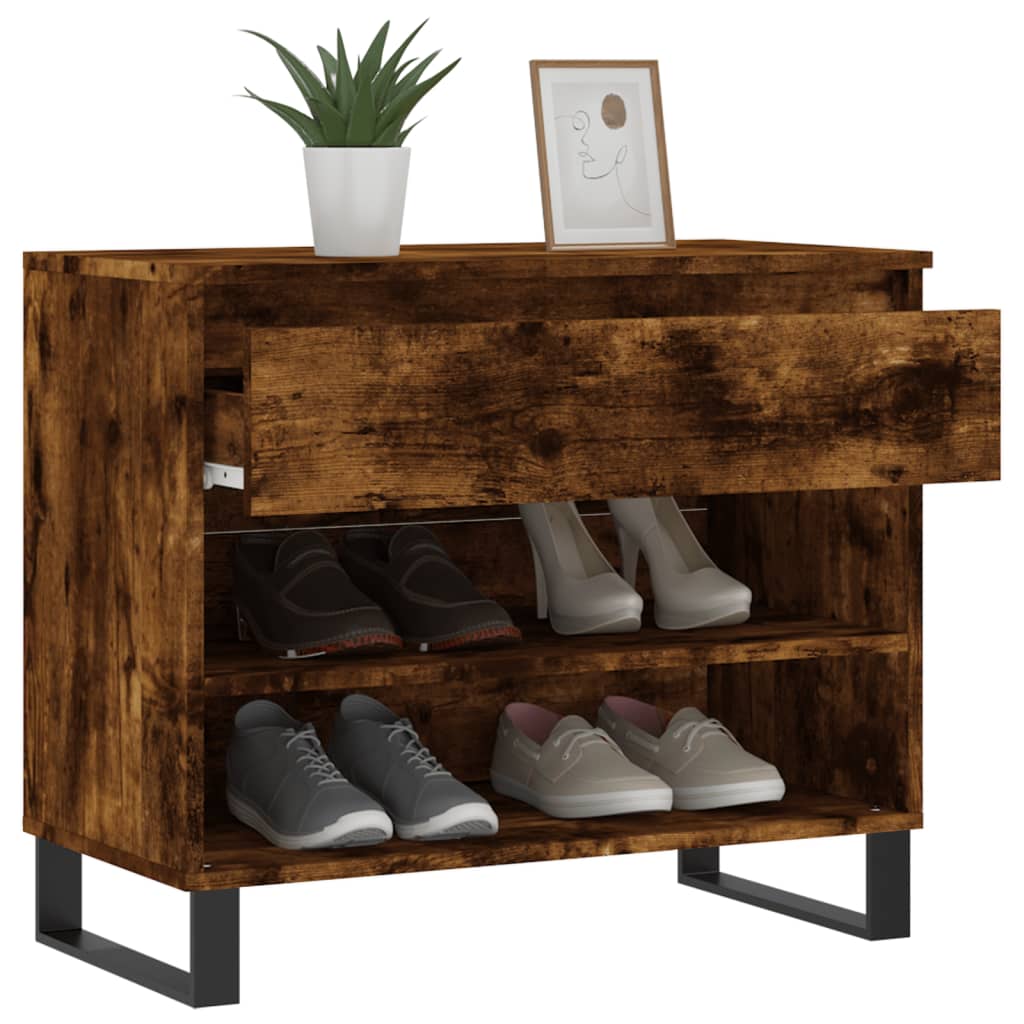 Shoe rack smoked oak 70x36x60 cm wood material