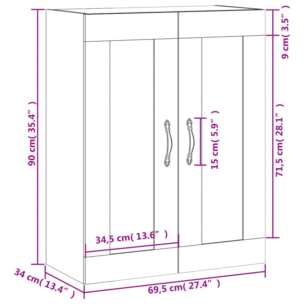 Wandschrank Weiß 69,5x34x90 cm Holzwerkstoff