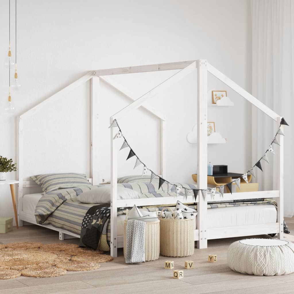 Lit enfant blanc 2x(80x200) cm en pin massif