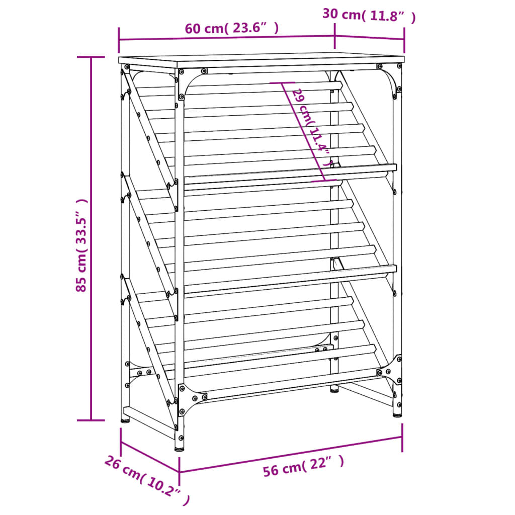 Shoe rack smoked oak 60x30x85 cm wood material