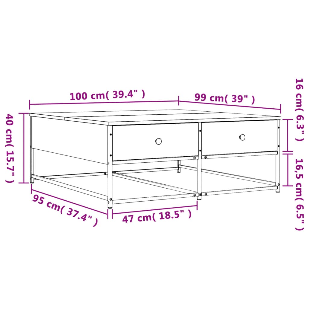 Coffee table smoked oak 100x99x40 cm wood material
