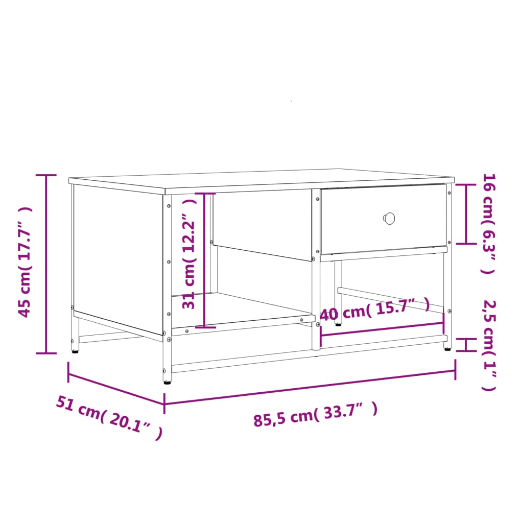 Coffee table smoked oak 85.5x51x45 cm wood material