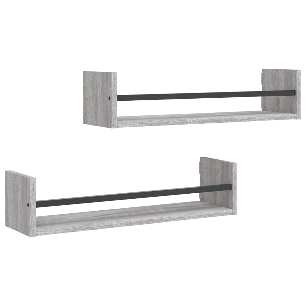 Wall shelves with rods 2 pcs. Gray Sonoma 60x16x14 cm