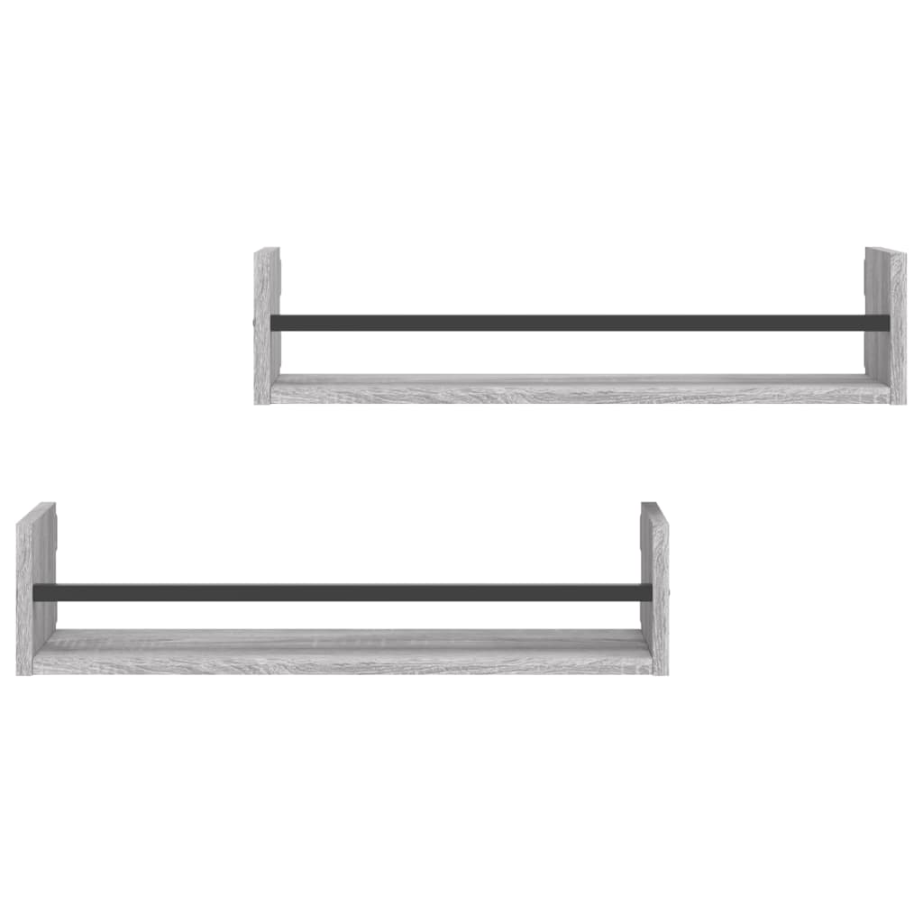 Wall shelves with rods 2 pcs. Gray Sonoma 60x16x14 cm