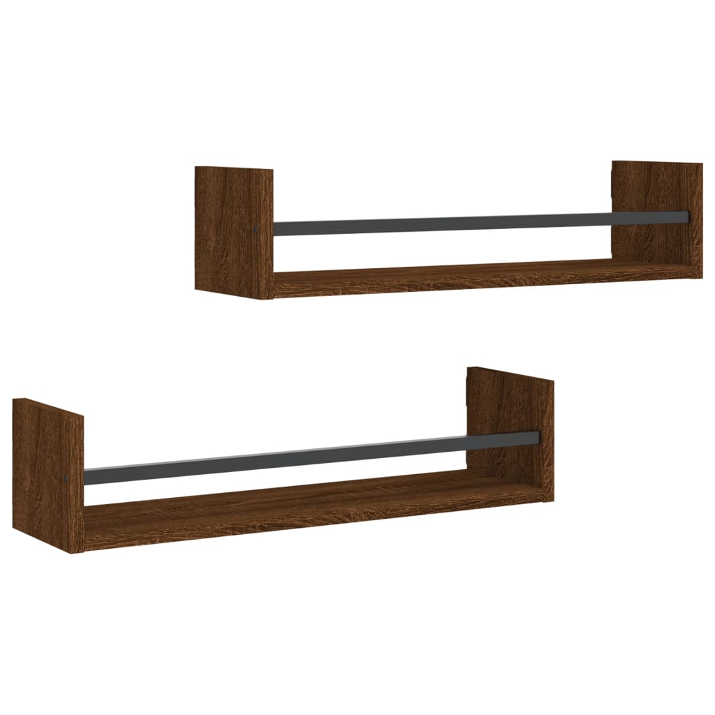 Wall shelves with rods 2 pcs. Brown oak look 60x16x14 cm