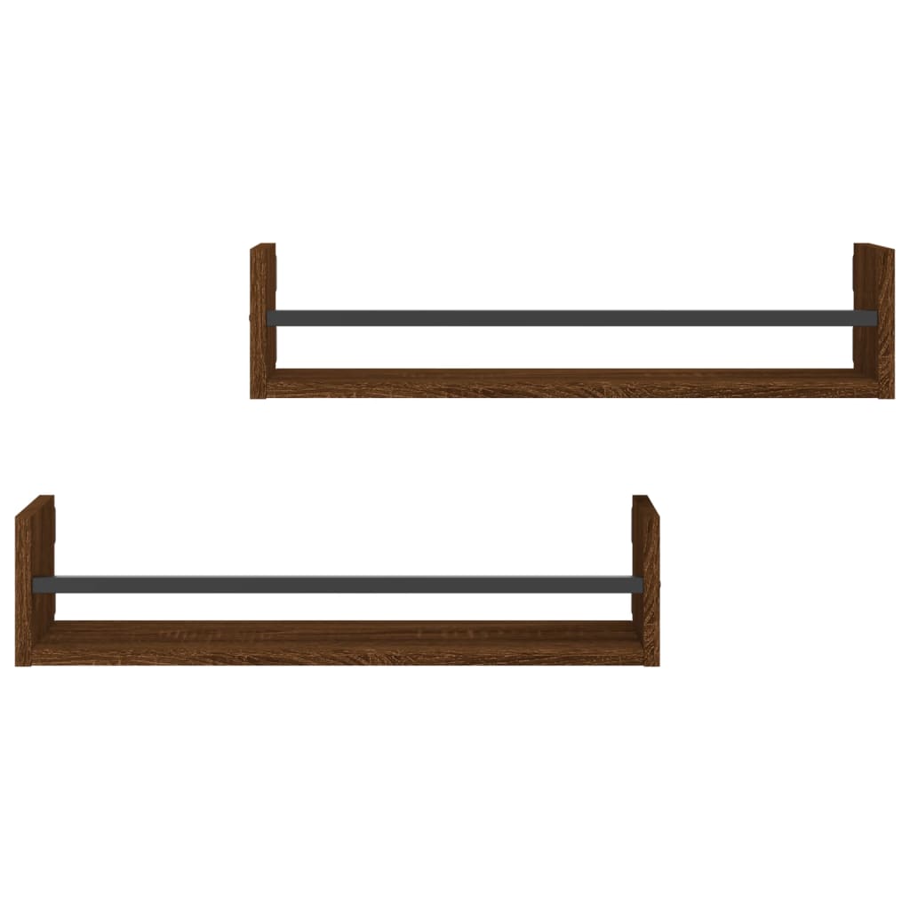 Wall shelves with rods 2 pcs. Brown oak look 60x16x14 cm
