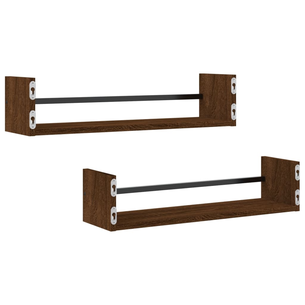 Wall shelves with rods 2 pcs. Brown oak look 60x16x14 cm