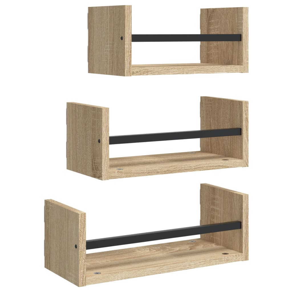 3-piece wall shelf set with rods Sonoma oak wood material