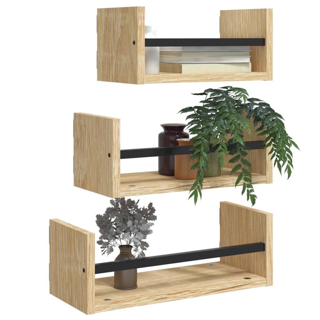 3-piece wall shelf set with rods Sonoma oak wood material