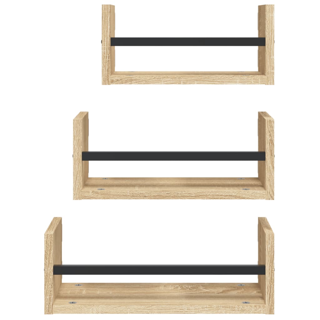 3-piece wall shelf set with rods Sonoma oak wood material